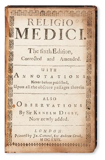 MEDICINE  BROWNE, THOMAS, Sir.  Religio Medici. The sixth Edition.  1669